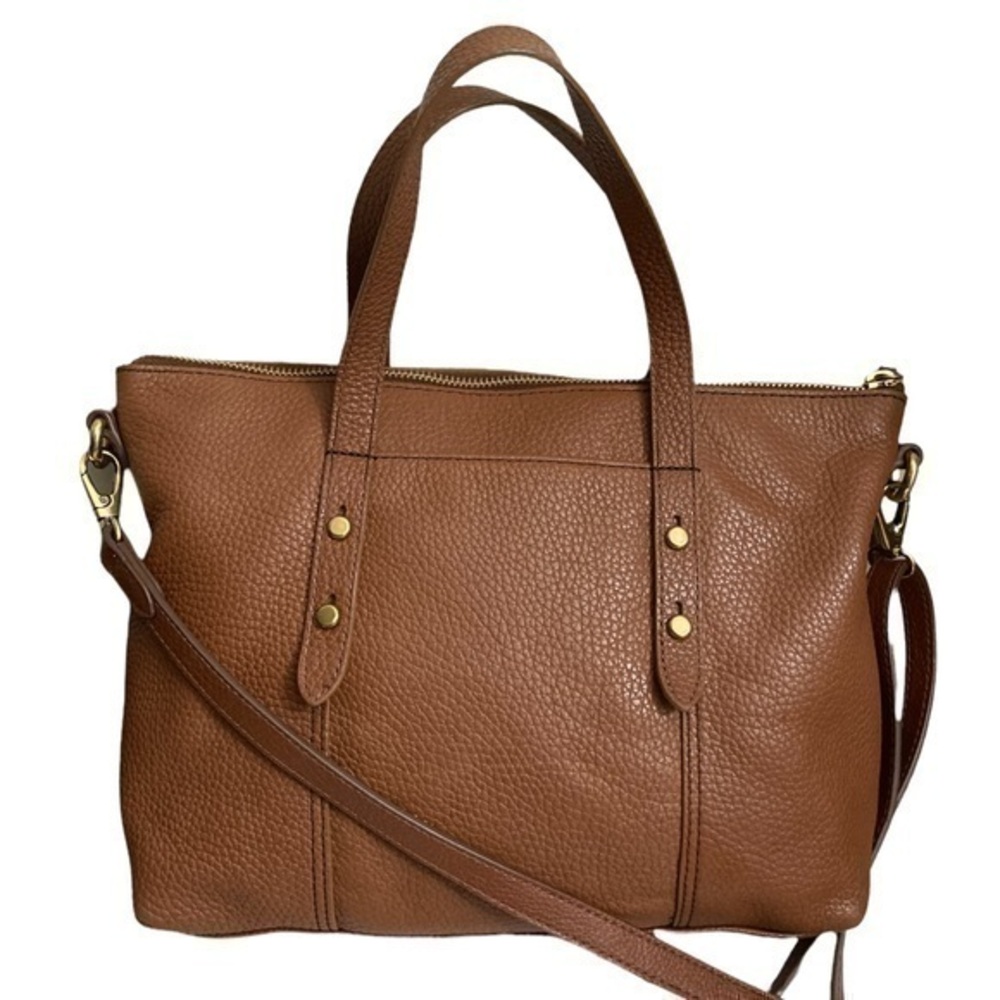 Fossil brown leather two way tote messenger bag
